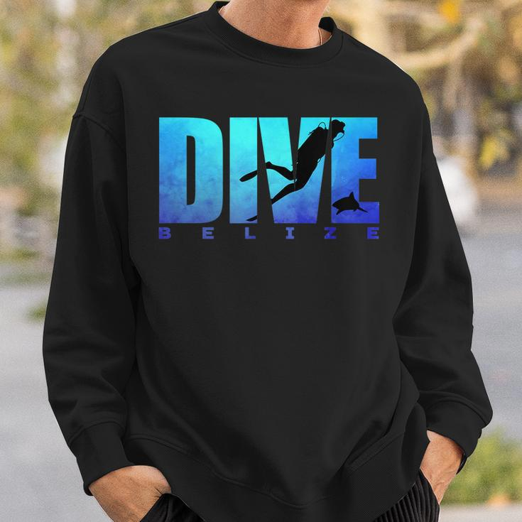 Dive Belize Scuba Diver Shark Diving Snorkeling Caribbean Men Women Sweatshirt Graphic Print Unisex Gifts for Him