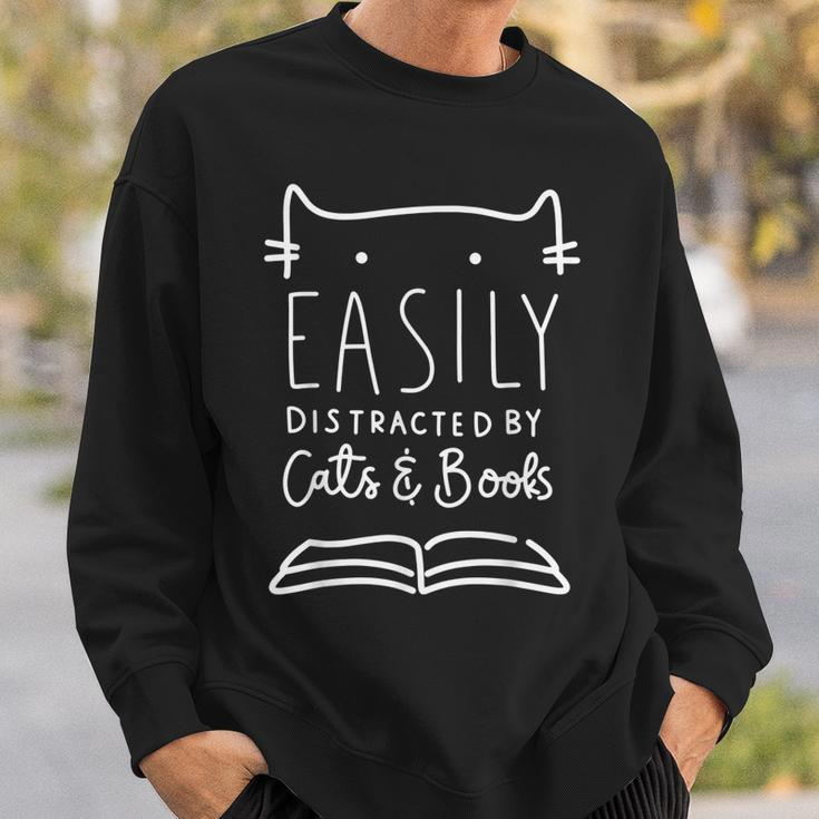 Easily Distracted Cats And Books Funny Gift For Cat Lovers Sweatshirt Gifts for Him