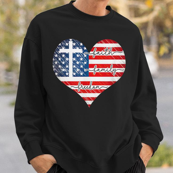 Faith Family Freedom Heart - 4Th Of July Patriotic Flag Sweatshirt Gifts for Him