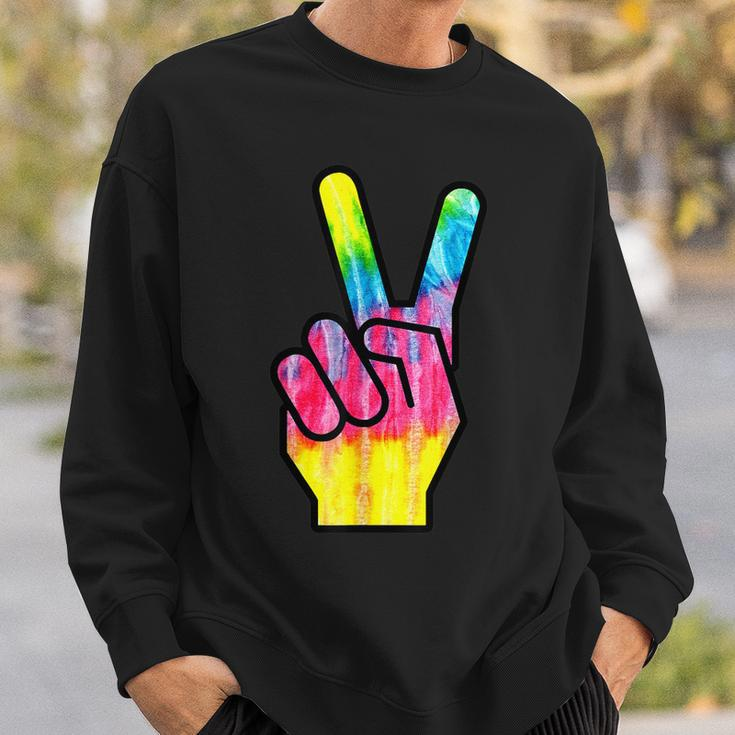Finger Peace Sign Tie Dye 60S 70S Funny Hippie Costume Sweatshirt Gifts for Him
