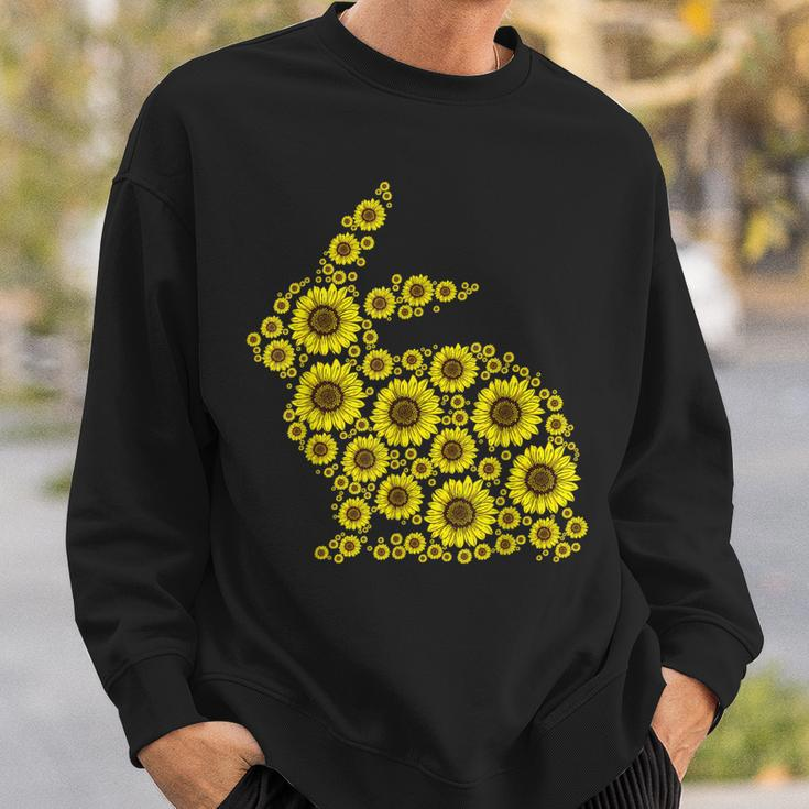 Floral Easter Bunny Eggs Hunting Women Girl Sunflower Rabbit Sweatshirt Gifts for Him