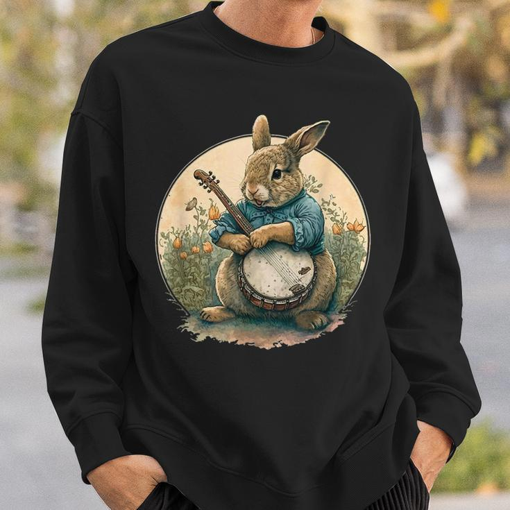 Funny Bunny Playing Banjo Guitar Music Rabbit Happy Easter Sweatshirt Gifts for Him