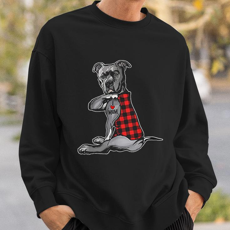 Funny Dog Pitbull I Love Mom Tattoo Gift Men Women Sweatshirt Graphic Print Unisex Gifts for Him