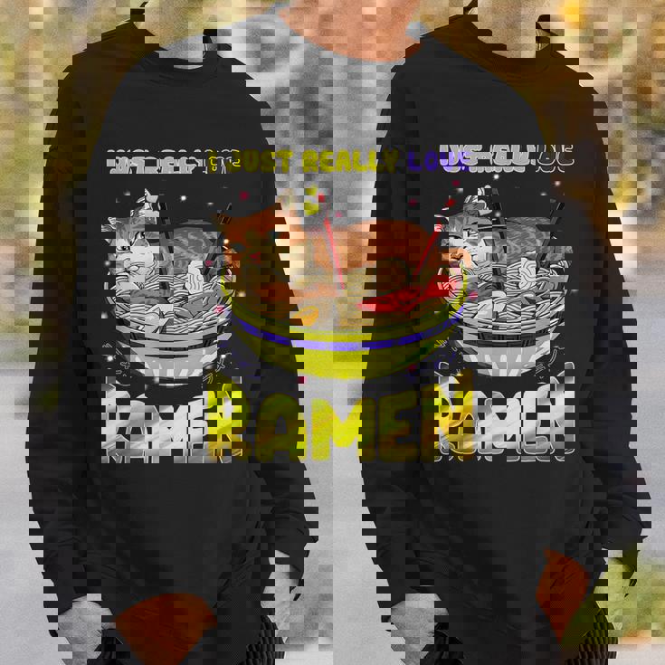 Funny Kawaii Anime Cats Love Ramen Japanese Noodles Men Women Sweatshirt Graphic Print Unisex Gifts for Him