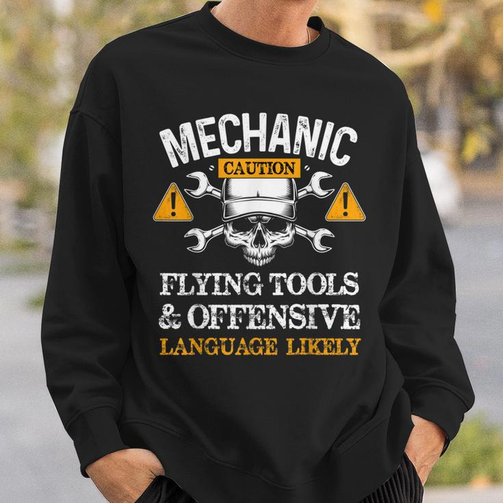 Funny Mechanic Caution Flying Tools And Offensive Language Sweatshirt Gifts for Him
