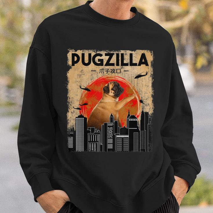 Funny Pug Pugzilla Funny Dog Pug Sweatshirt Gifts for Him