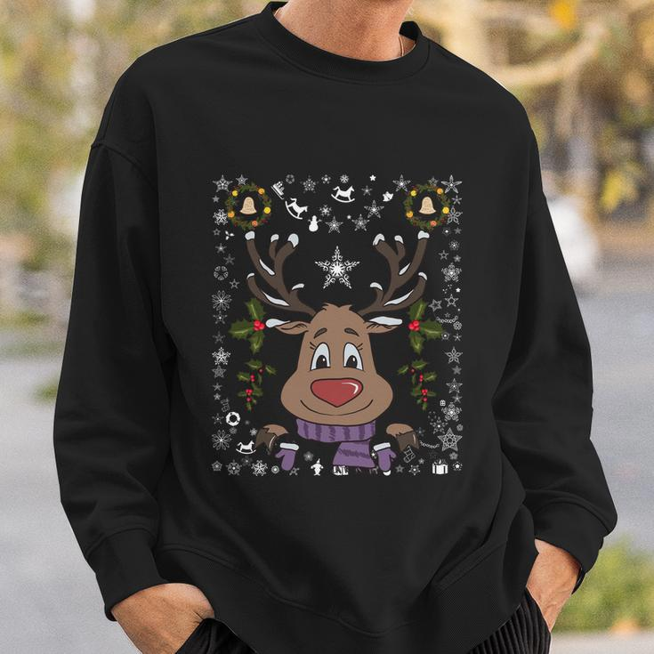 Funny Reindeer Xmas Deer Snowflakes Family Ugly Christmas Gift Sweatshirt Gifts for Him