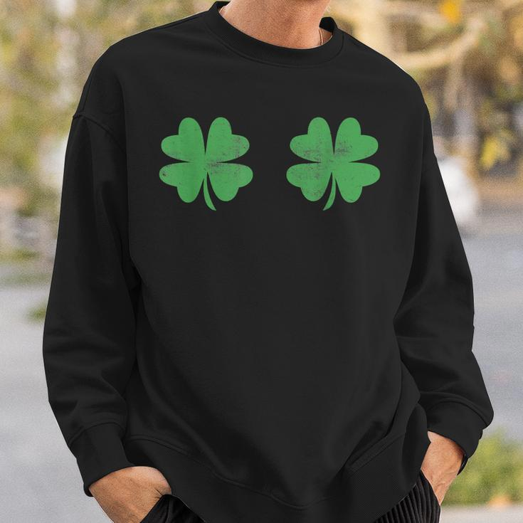 Funny Shamrock Boobs St Patricks Day Sweatshirt Gifts for Him