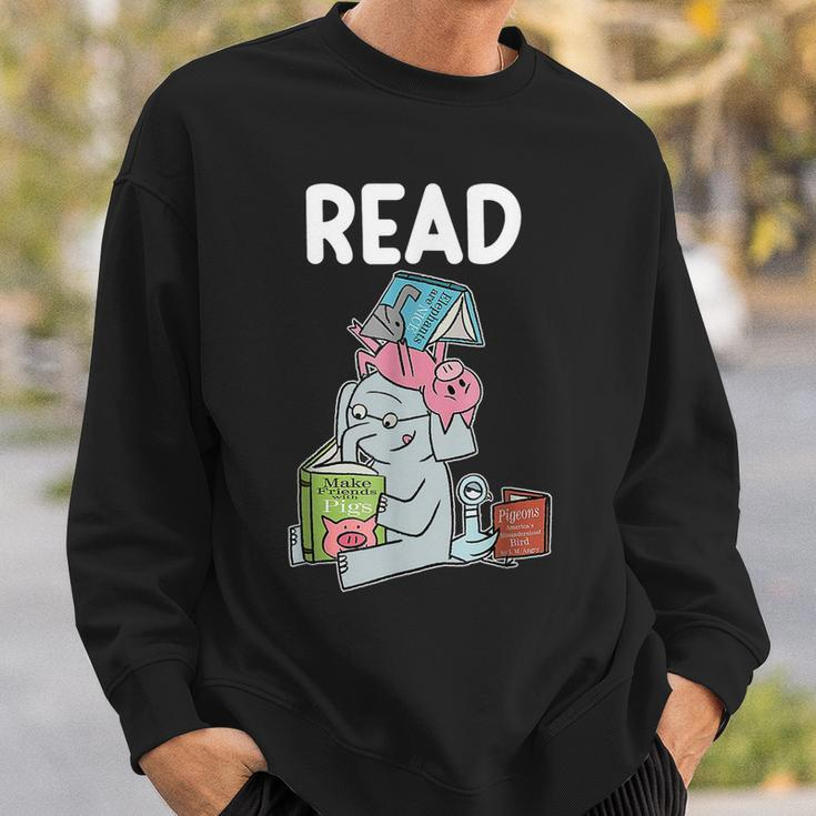 Funny Teacher Library Read Book Club Piggie Elephant Pigeons V3 Men Women Sweatshirt Graphic Print Unisex Gifts for Him
