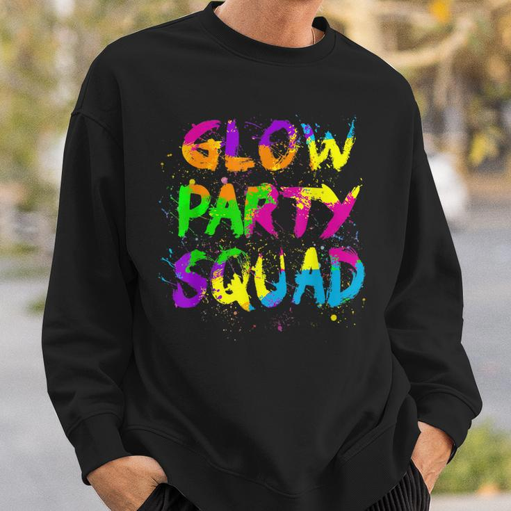 Glow Party Squad Paint Splatter Effect Neon Theme 80S Party Sweatshirt Gifts for Him