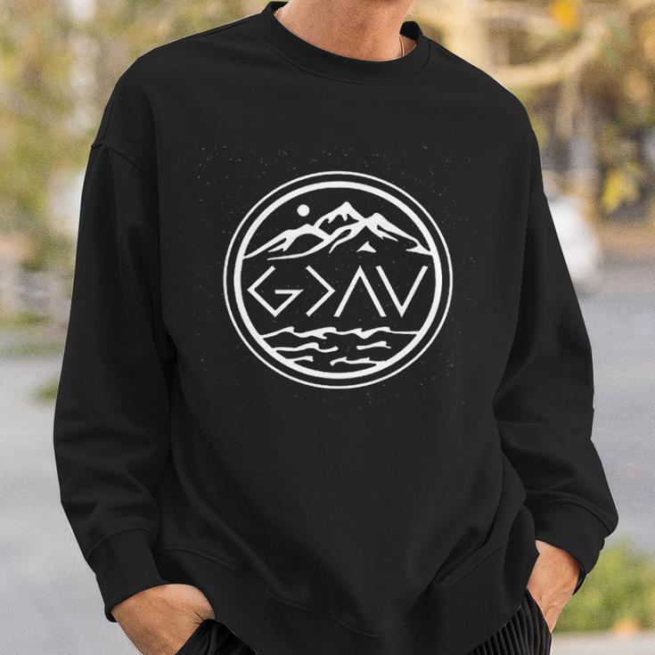 God Is Greater Than The High And Lows Cute Graphic Inspirational Christian Mountain Men Women Sweatshirt Graphic Print Unisex Gifts for Him