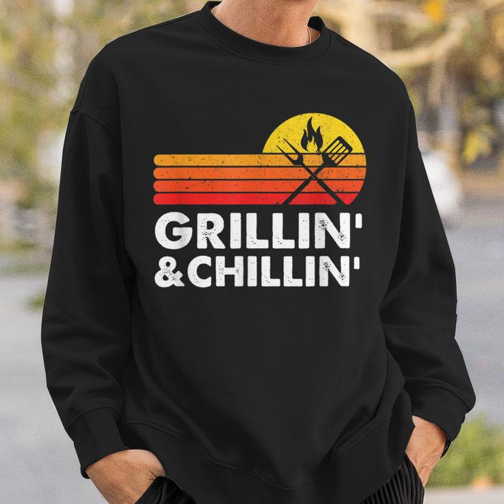 Grilling And Chilling Smoke Meat Bbq Gift Home Cook Dad Men Sweatshirt Gifts for Him