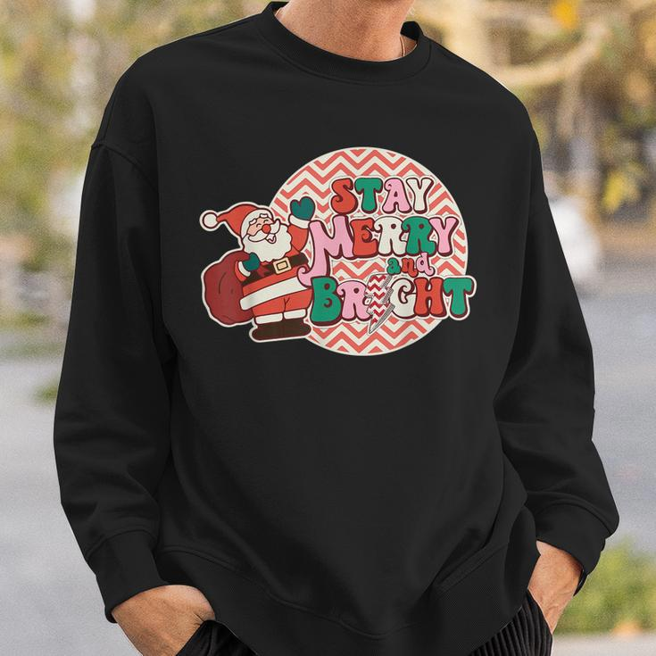 Groovy Stay Merry And Bright Lightning Bolt Santa Christmas V2 Men Women Sweatshirt Graphic Print Unisex Gifts for Him