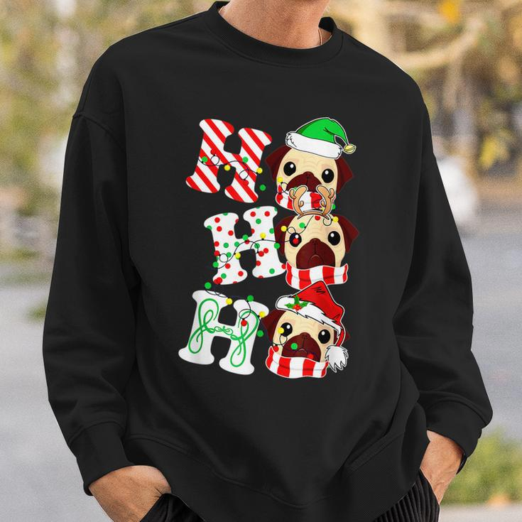 Ho Ho Ho Pug Dog Santa Hat Lights Antlers Christmas Gifts Men Women Sweatshirt Graphic Print Unisex Gifts for Him