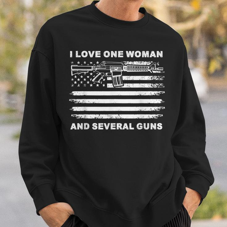 I Love One Woman & Several Guns Vintage Usa Flag Dad Grandpa Men Women Sweatshirt Graphic Print Unisex Gifts for Him