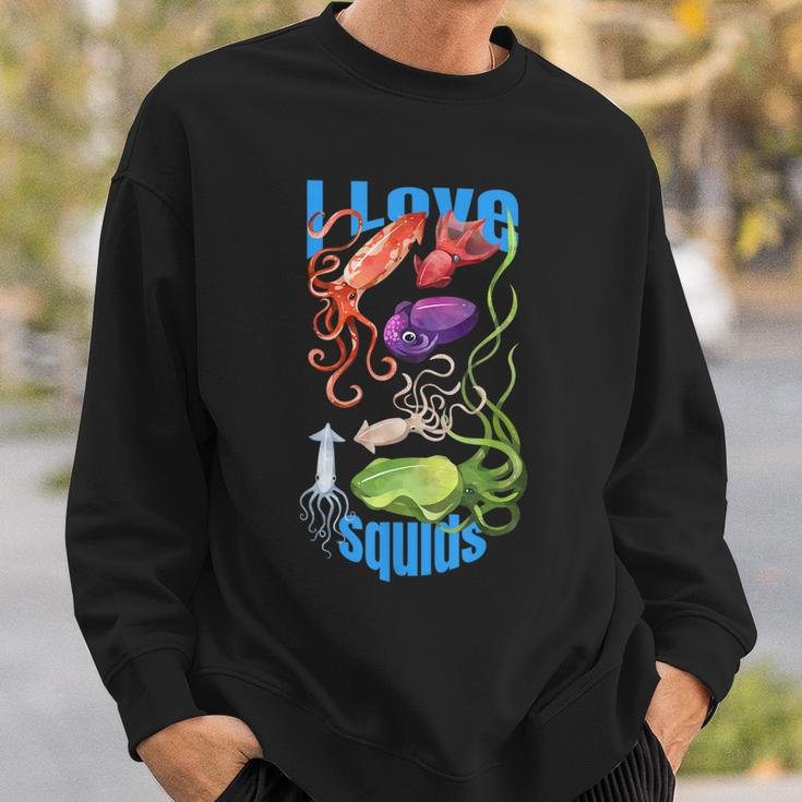 I Love Squids Octopus Cephalopod Ocean Summer Kawaii Cute Men Women Sweatshirt Graphic Print Unisex Gifts for Him