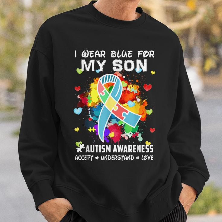 I Wear Blue For My Son Accept Understand Love Autism Mom Dad Sweatshirt Gifts for Him