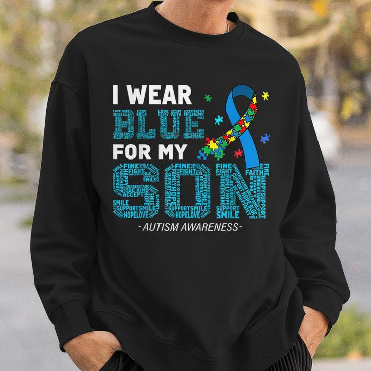 I Wear Blue For My Son Autism Awareness Month Mom Dad Sweatshirt Gifts for Him