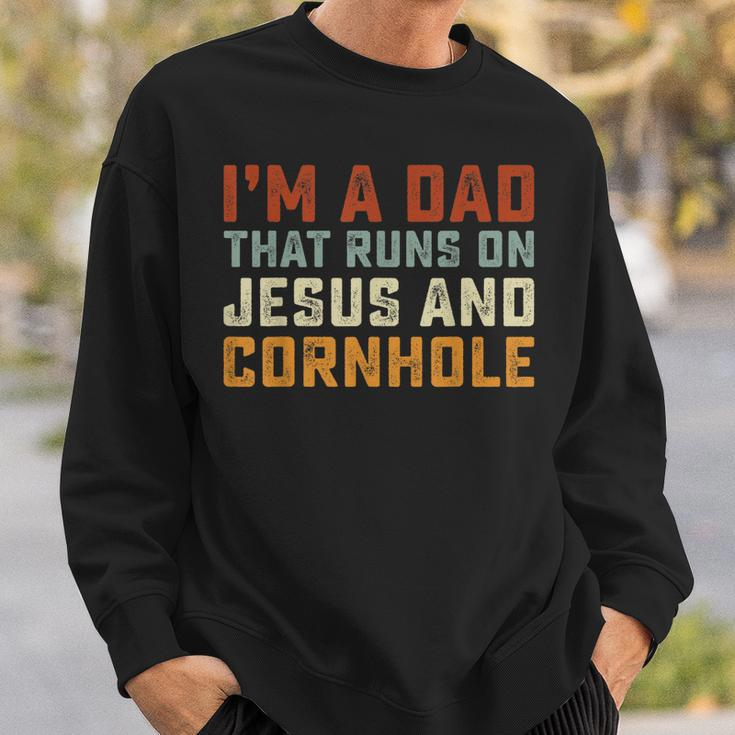 Im A Dad That Runs On Jesus Cornhole Christian Vintage Gift Sweatshirt Gifts for Him
