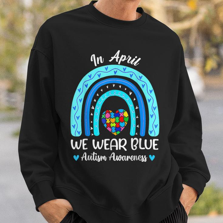 In April We Wear Blue Autism Awareness Month Puzzle Rainbow Sweatshirt Gifts for Him