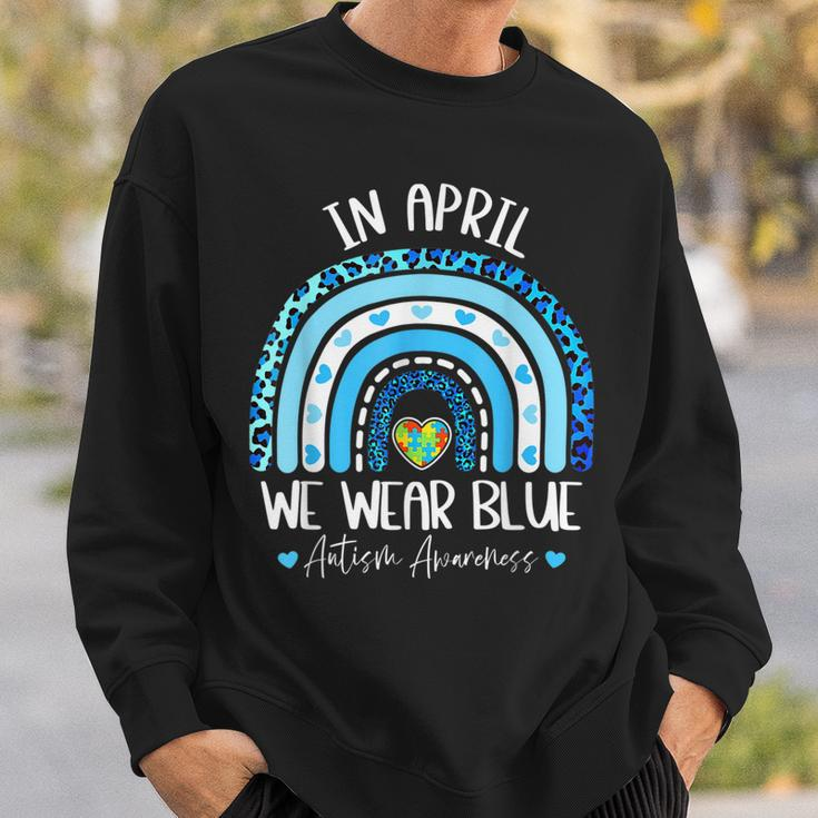 In April We Wear Blues Autism Awareness Month Puzzle Rainbow Sweatshirt Gifts for Him