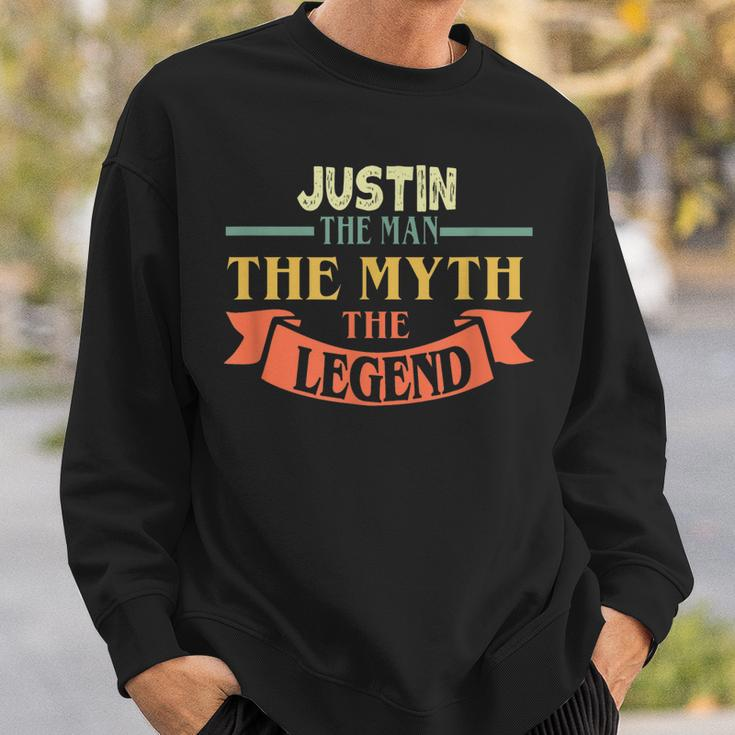 Justin The Man The Myth The Legend Custom Name  Men Women Sweatshirt Graphic Print Unisex Gifts for Him