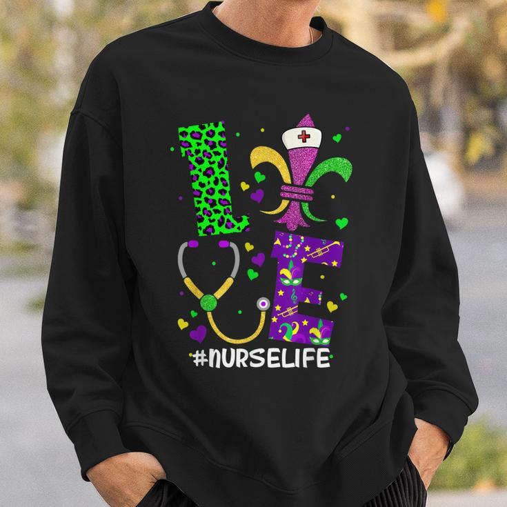 Leopard Love Nurse Life Scrub Nurse Mardi Gras Women Rn Icu V2 Sweatshirt Gifts for Him