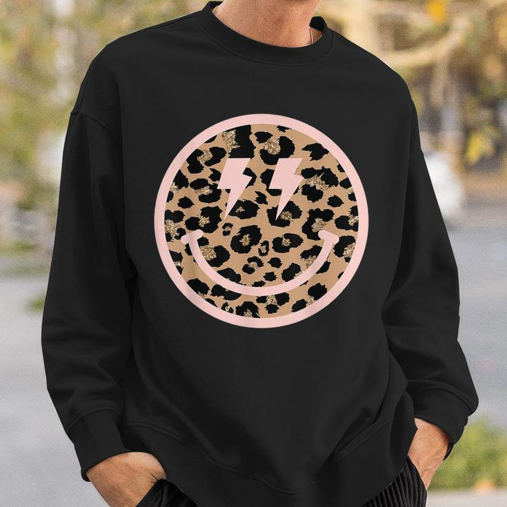Leopard Smile Face Lightning Bolt Eyes Happy Face  Men Women Sweatshirt Graphic Print Unisex Gifts for Him