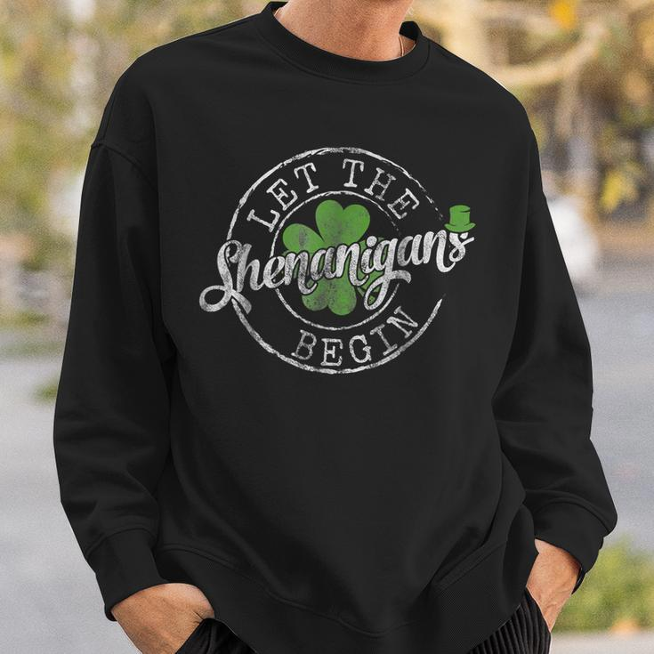 Let The Shenanigans Begin Funny Clovers St Patricks Day Sweatshirt Gifts for Him