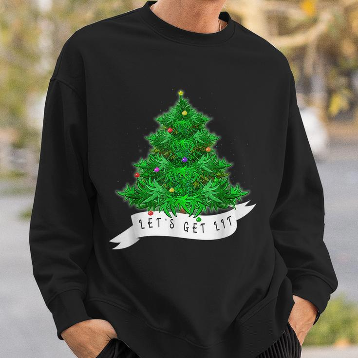 Lets Get Lit Weed X Mas Tree Marijuana Christmas Men Women Sweatshirt Graphic Print Unisex Gifts for Him