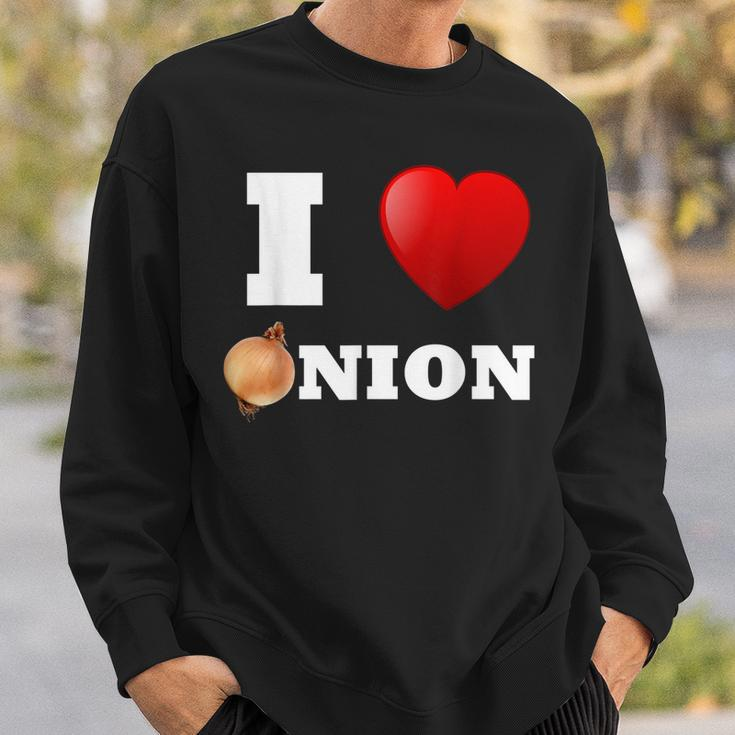 Liebe Zwiebel Sweatshirt, Lustiges 'I Love Onion' Motiv mit Herz Geschenke für Ihn