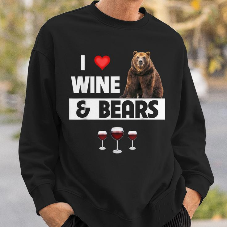 I Love Wine And Bears Lustiges Trinken Camping Wildtiere Tier Sweatshirt Geschenke für Ihn