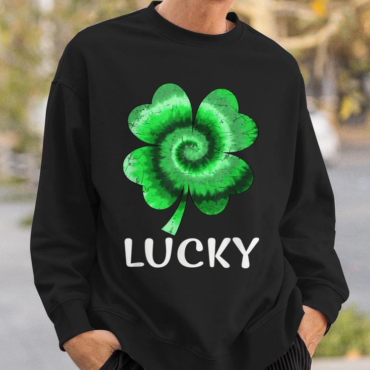 Lucky St Patricks Day St Paddys Outfit Shamrock Tie Dye Sweatshirt Gifts for Him