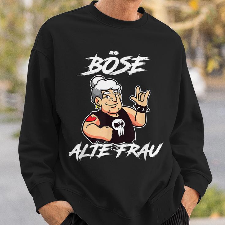 Lustiges Schwarz Sweatshirt Böse Alte Frau Cartoon für Damen Geschenke für Ihn