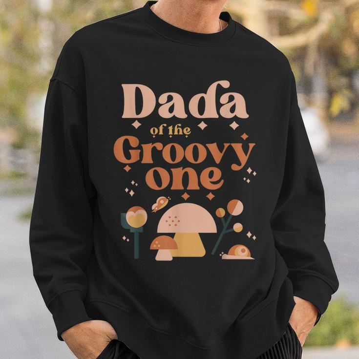 Mens Dada Of The Groovy One Boho 1St Birthday Hippie Mushroom Dad Sweatshirt Gifts for Him
