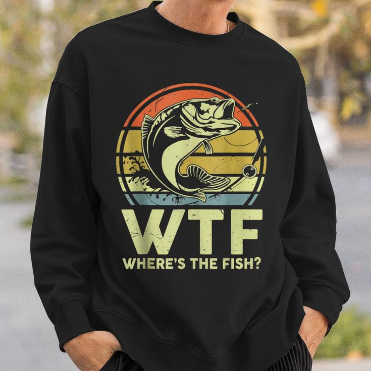 Mens Fishing Wtf Wheres The Fish Fisherman Funny Bass Dad Sweatshirt Gifts for Him