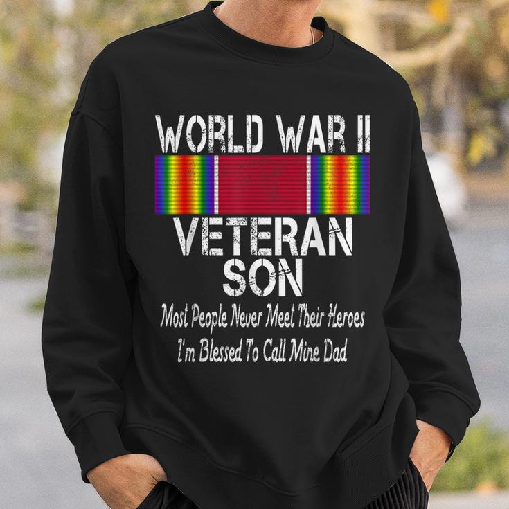 Mens World War Ii Veteran Son Us Military Vet Family Gift Men Women Sweatshirt Graphic Print Unisex Gifts for Him
