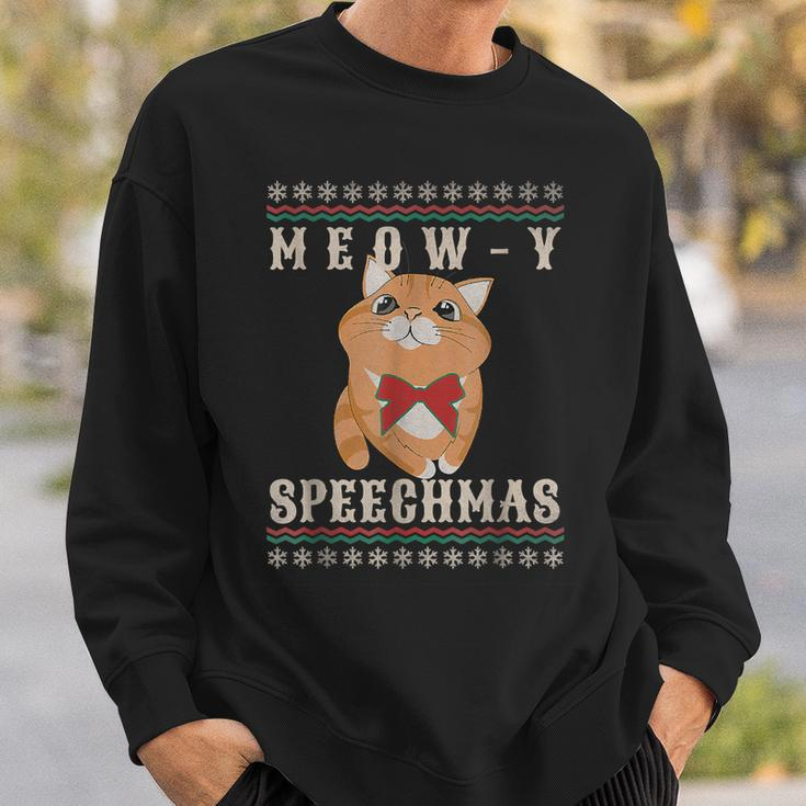 Meow-Y Speechmas Christmas Cat Funny Cat Love Pajama Xmas Men Women Sweatshirt Graphic Print Unisex Gifts for Him
