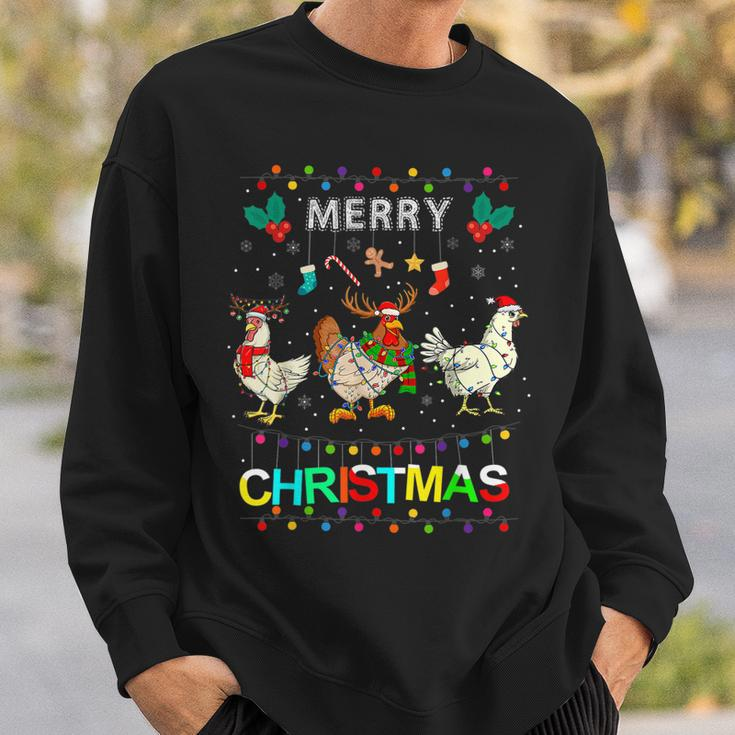 Merry Christmas Chicken Funny Christmas Lights Ugly Sweater Men Women Sweatshirt Graphic Print Unisex Gifts for Him