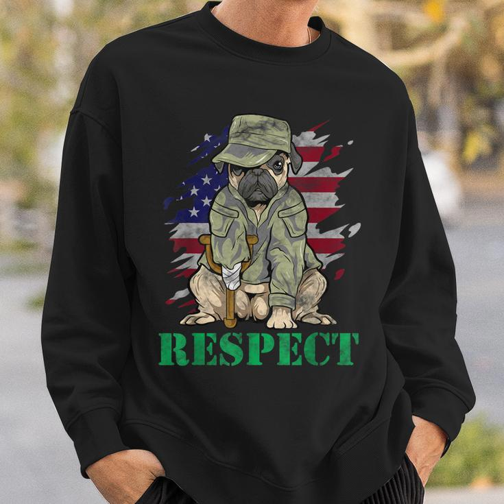 Military Pug Dog Veteran Us Army American Flag Men Women Sweatshirt Graphic Print Unisex Gifts for Him