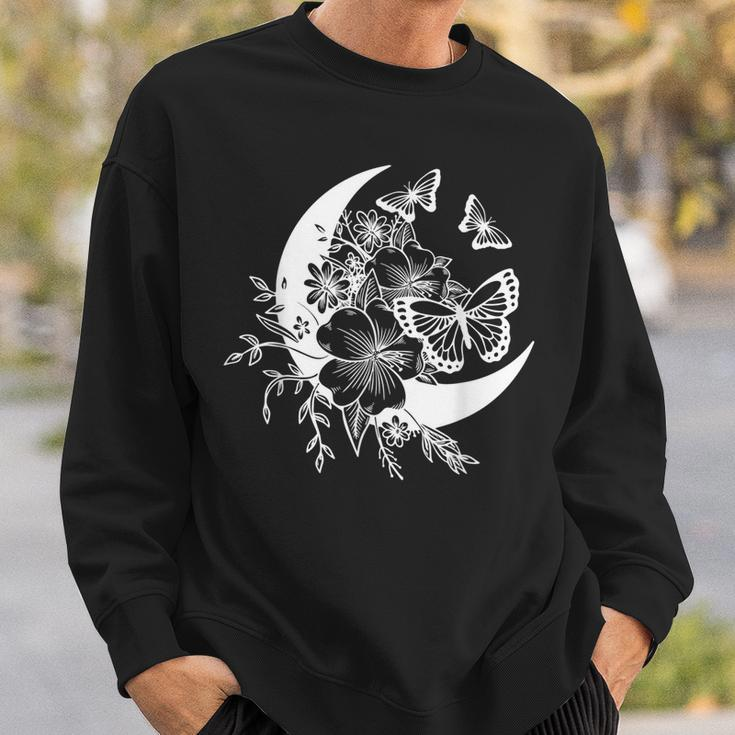 Moon Flowers And Butterflies Minimalist Boho Graphic Men Women Sweatshirt Graphic Print Unisex Gifts for Him