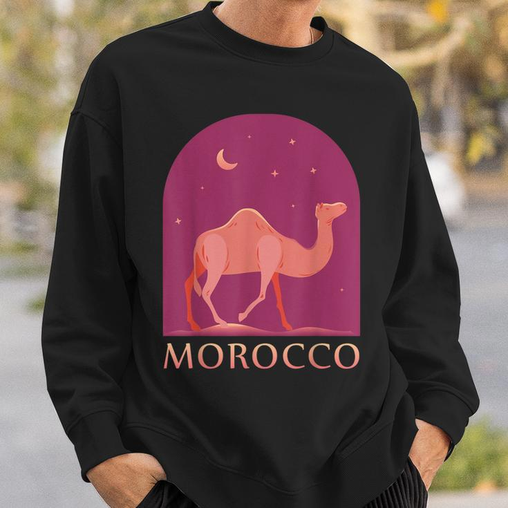 Morocco - Camel Walking In The Desert At Night Men Women Sweatshirt Graphic Print Unisex Gifts for Him