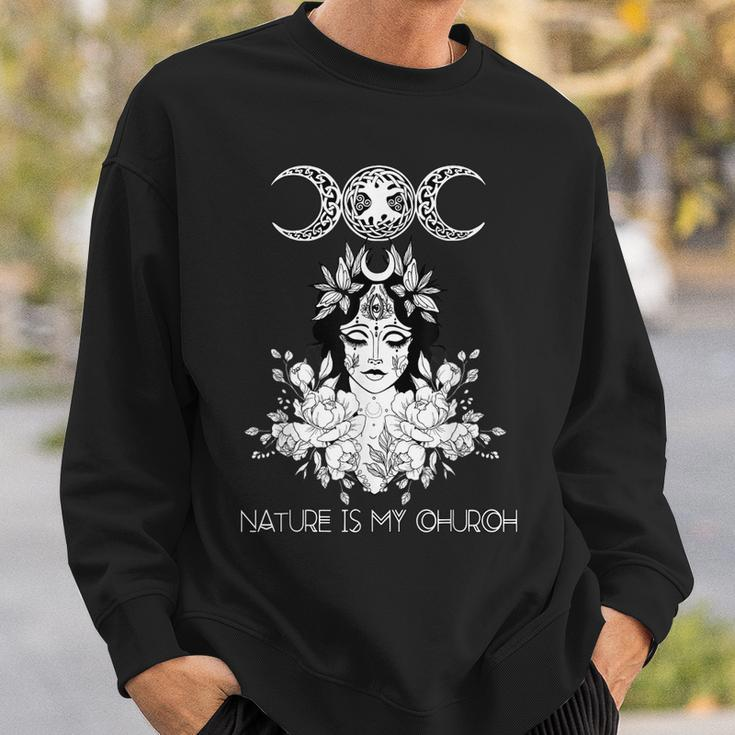 Nature Is My Church Crescent Moon Witchcraft Wiccan Witch Sweatshirt Gifts for Him