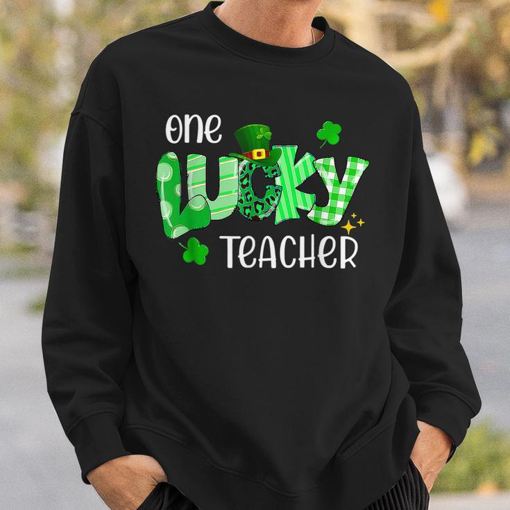 One Lucky Teacher Shamrock Clover Leopard St Patricks Day Sweatshirt Gifts for Him