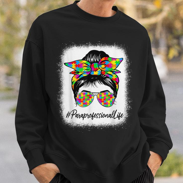 Paraprofessional Messy Bun Supporting Autism Awareness Month Sweatshirt Gifts for Him