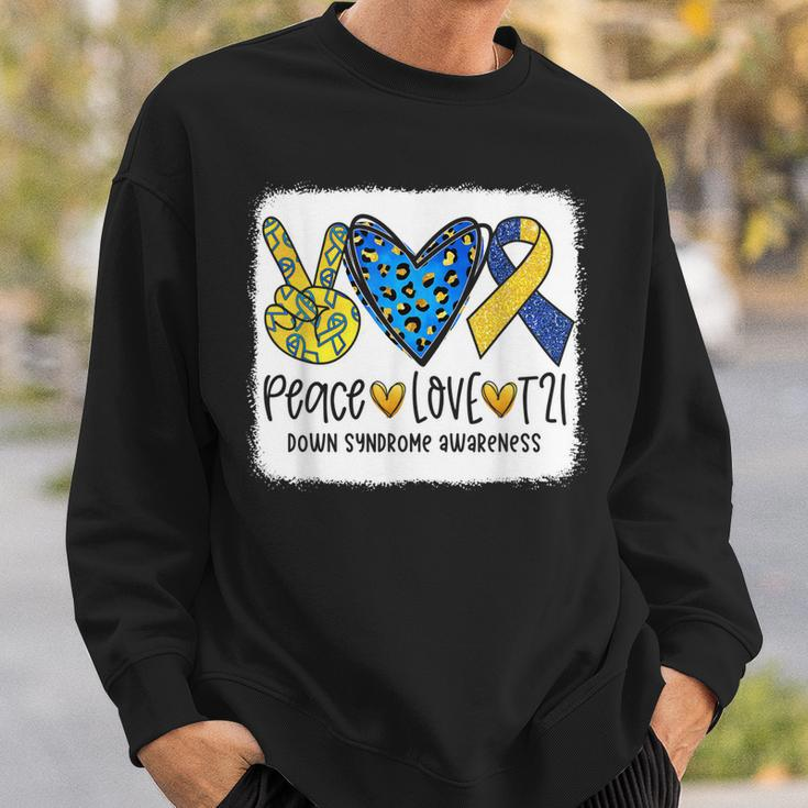 Peace Love T21 Cure Blue Yellow Down Syndrome Awareness Sweatshirt Gifts for Him