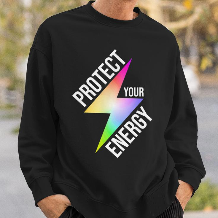 Protect Your Energy Colorful Lightning Bolt Men Women Sweatshirt Graphic Print Unisex Gifts for Him