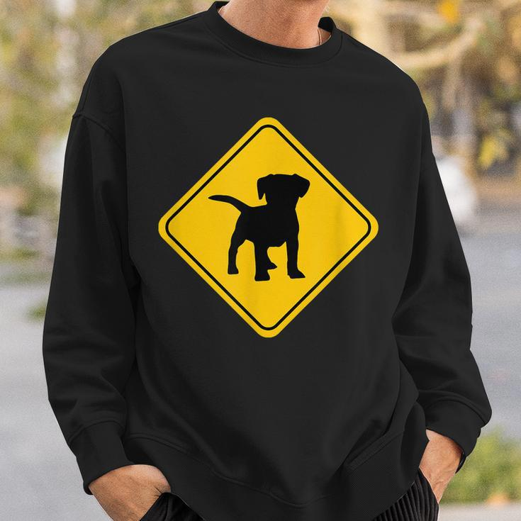 Puppy Dog Cute Crossing Road Sign Classic Minimalist Graphic Men Women Sweatshirt Graphic Print Unisex Gifts for Him