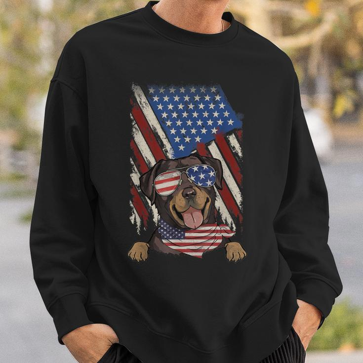 Retro American Flag Rottweiler Dad Mom Dog Lover 4Th Of July Men Women Sweatshirt Graphic Print Unisex Gifts for Him
