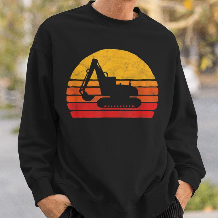 Retro Excavator & Sunset Vintage Construction Design Retro Sweatshirt Gifts for Him